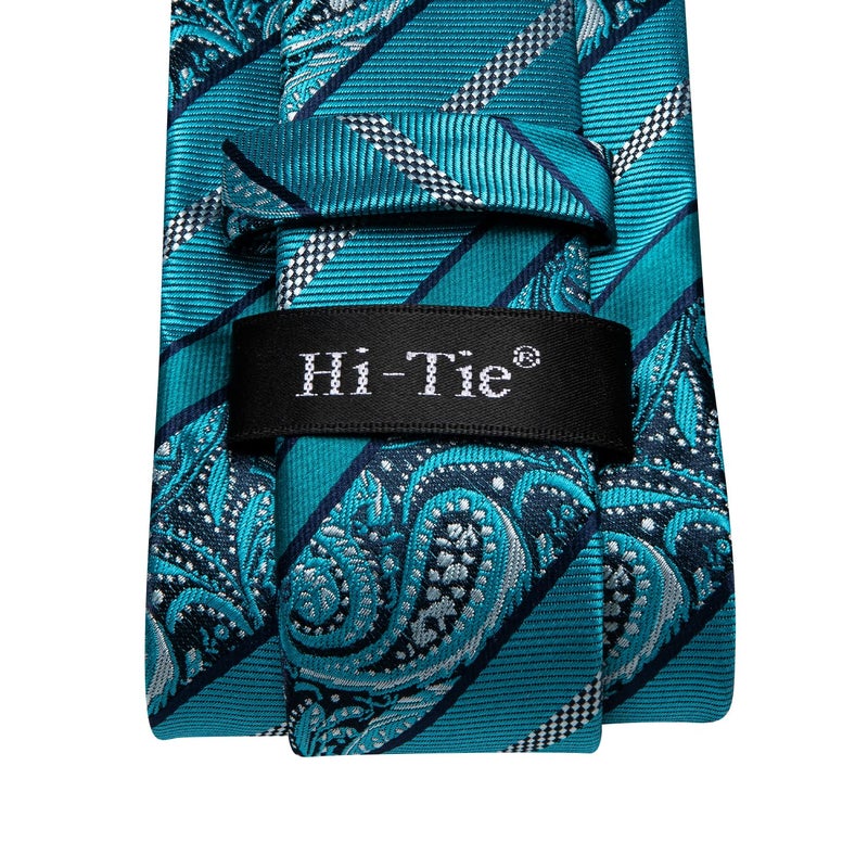 Hi-Tie Men 63inches Tie Set Extra Long Necktie Paisley Tie Pocket Suqare Cufflinks Big and Tall Men Tie,Teal - Image 5